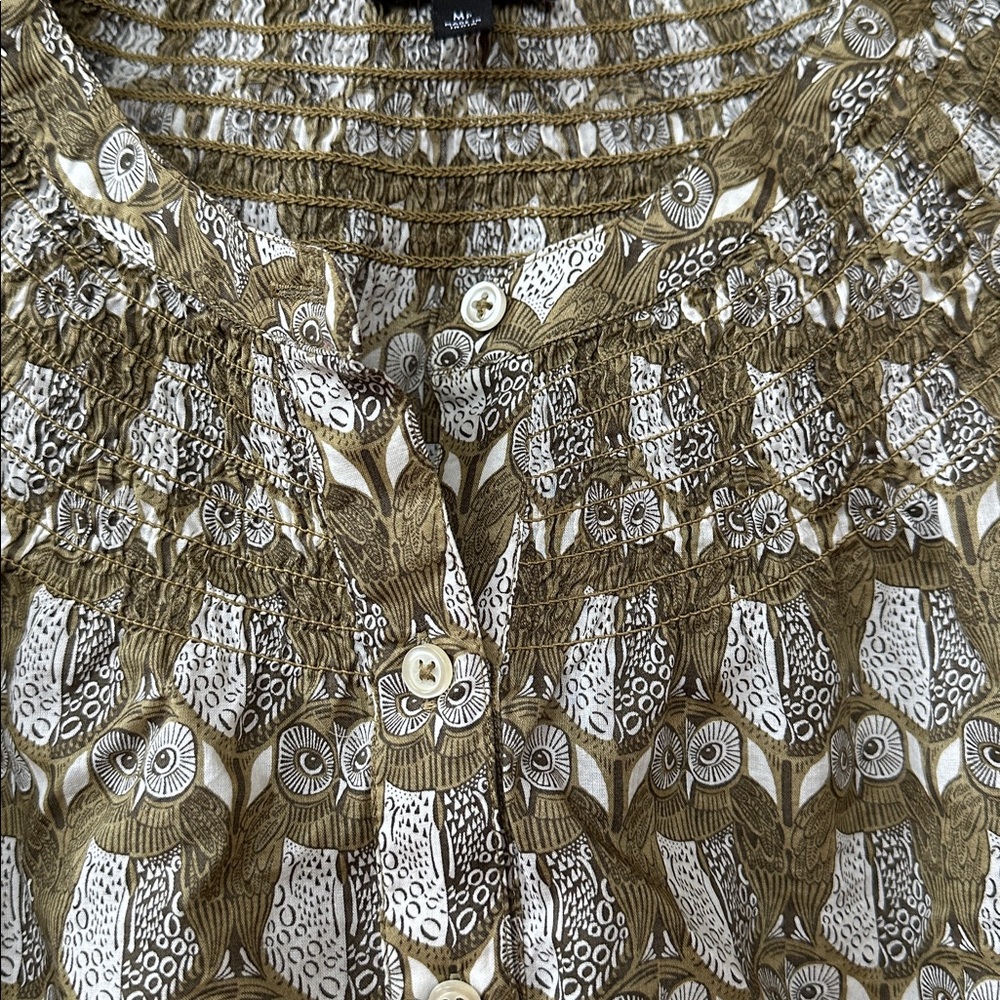 Talbots Olive Owl Patterned Blouse - image 6